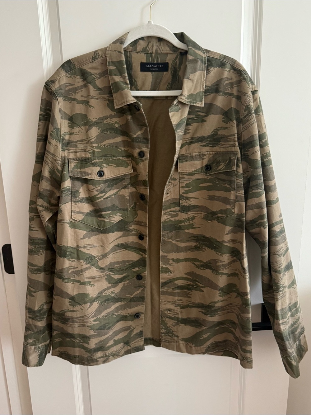 AllSaints Men's Camo Shirt Jacket in Olive & Tan